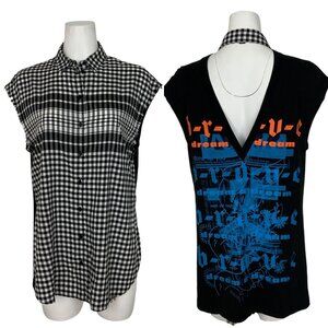 Diesel Cut Out Shirt XXS 2XS Sleeveless Graphics Plaid Button Front Grunge